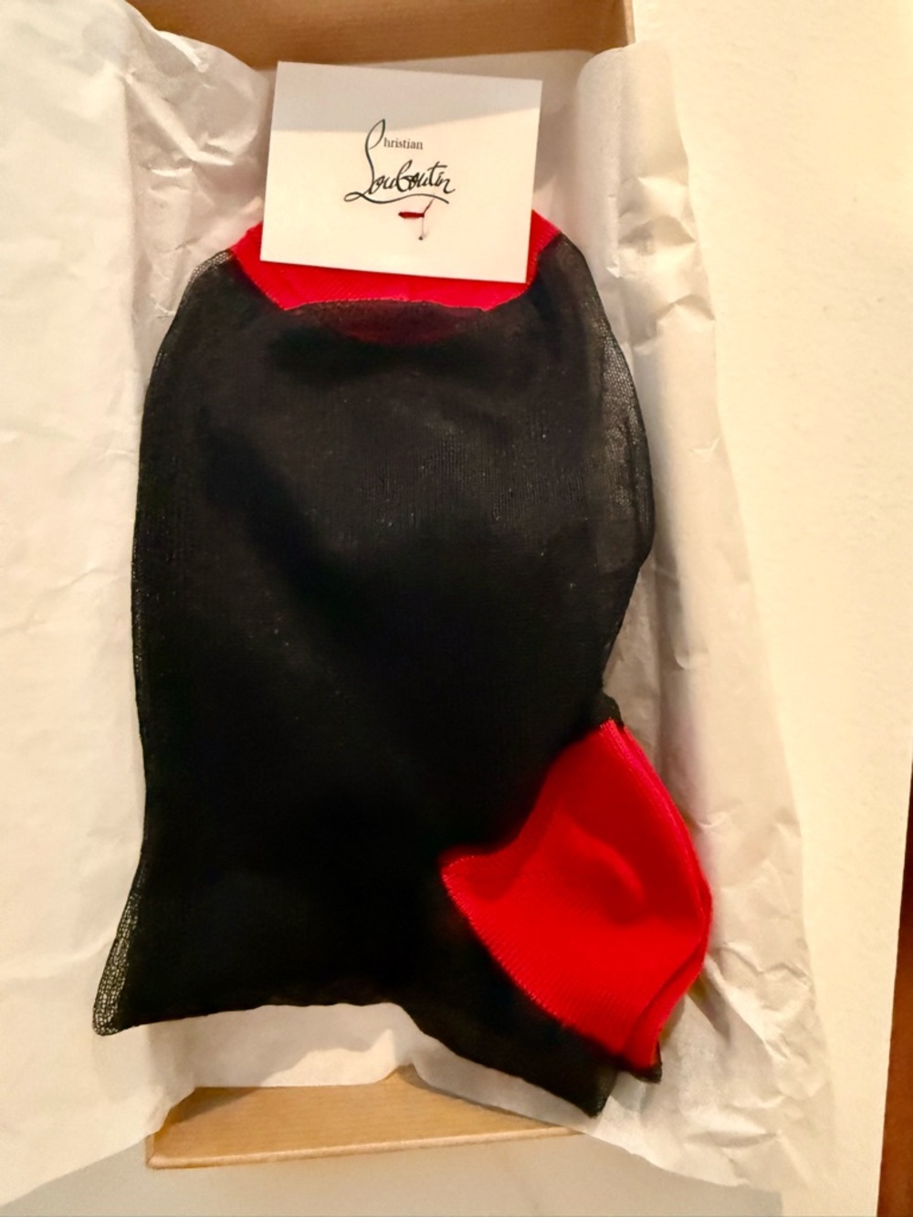 Christian Louboutin Sheer Black Ankle Socks with Red Heel and Toe and Gold Studs - Picture 2 of 6